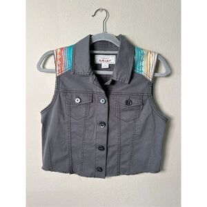 Ariat Women's Gray Denim Vest Aztec Western Print Sz Small